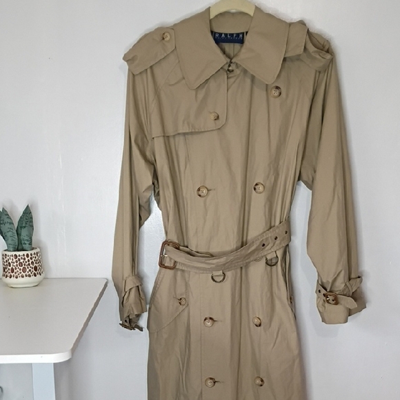 Ralph Lauren Trench Coat Taupe Double Breasted Belt Pockets Zip Liner Small - Picture 2 of 7
